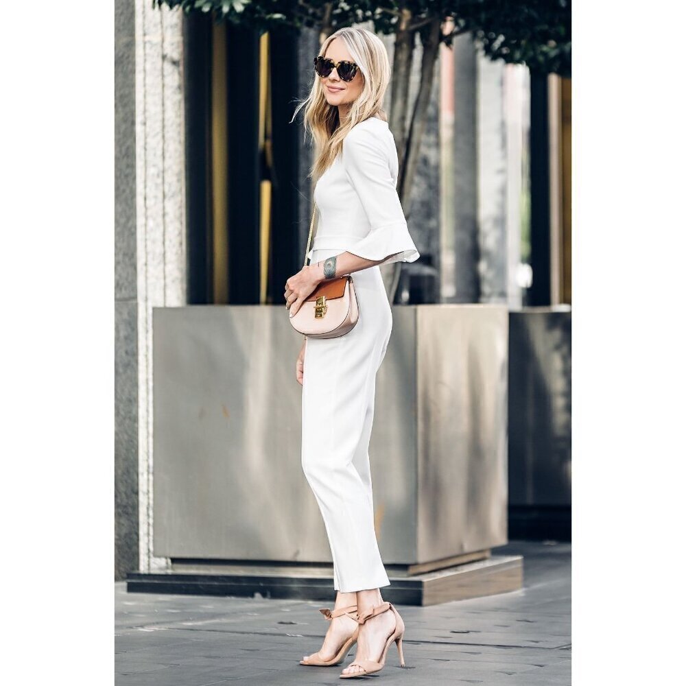 BLACK HALO Brooklyn Bell-sleeve Cropped Jumpsuit in White Size US 4 - Picture 3 of 16